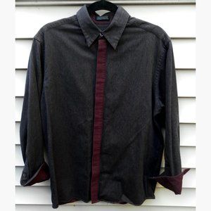 DKNY Grey/Maroon stripe (hidden) button down shirt S